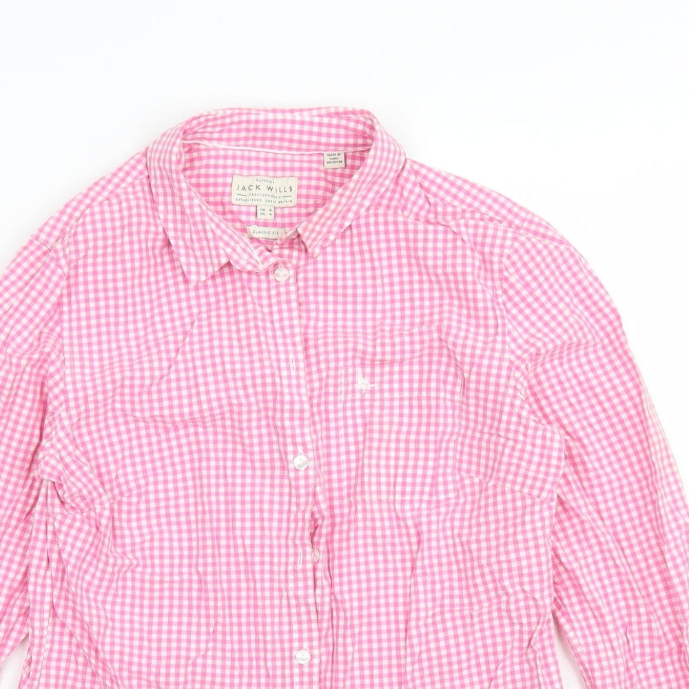Jack Wills Womens Pink Check Cotton Basic Button-Up Size 8 Collared