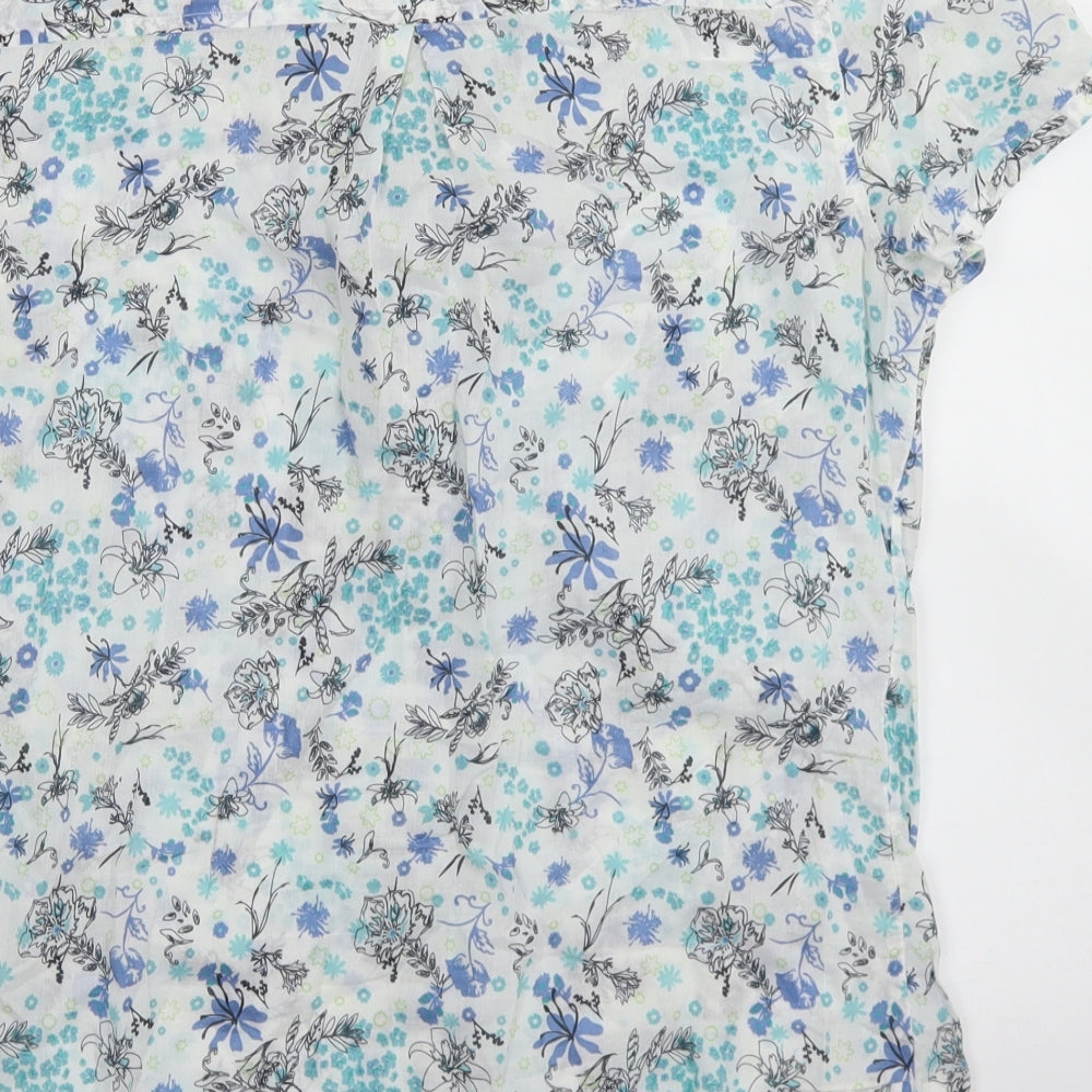 Marks & Spencer Womens White Floral Cotton Basic Button-Up Size 14 Round Neck