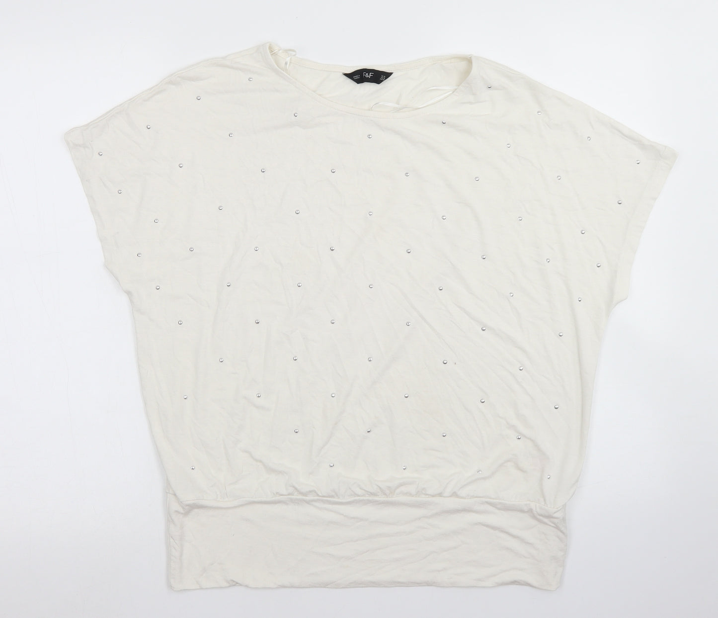 F&F Womens Ivory  Viscose Basic T-Shirt Size 14 Round Neck