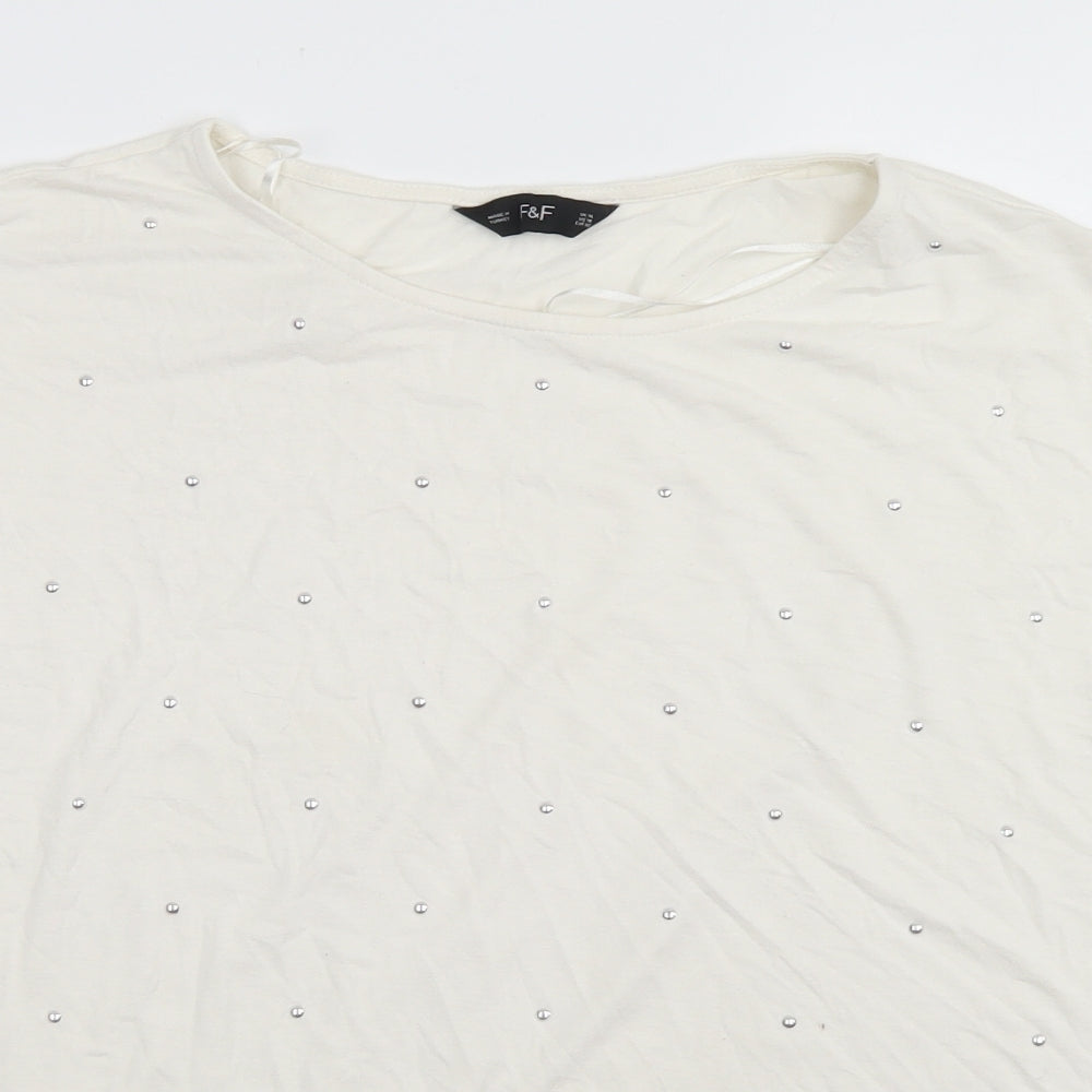 F&F Womens Ivory  Viscose Basic T-Shirt Size 14 Round Neck
