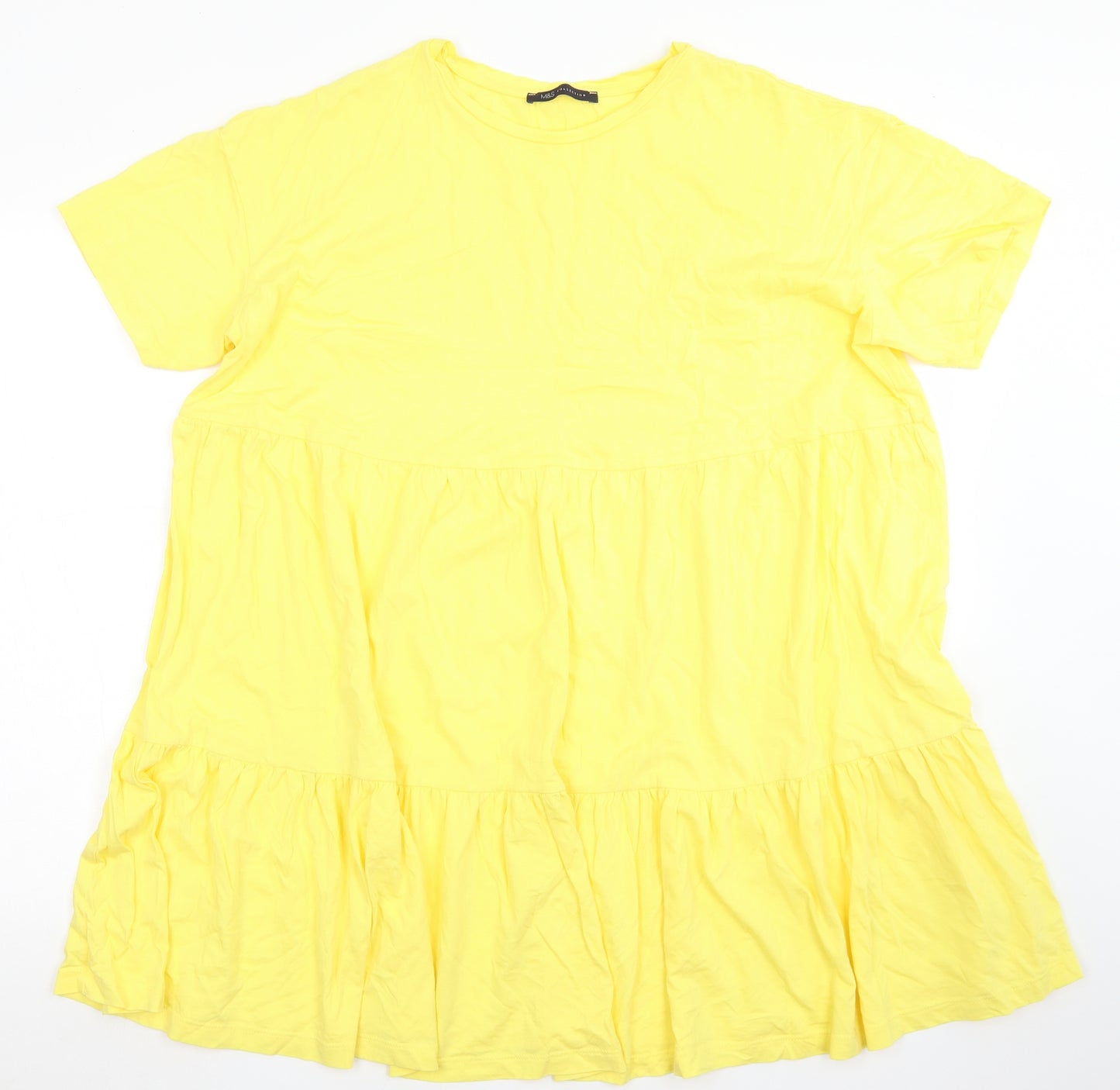 M&S Collection Womens Yellow  Cotton Basic T-Shirt Size 16 Crew Neck - Peplum