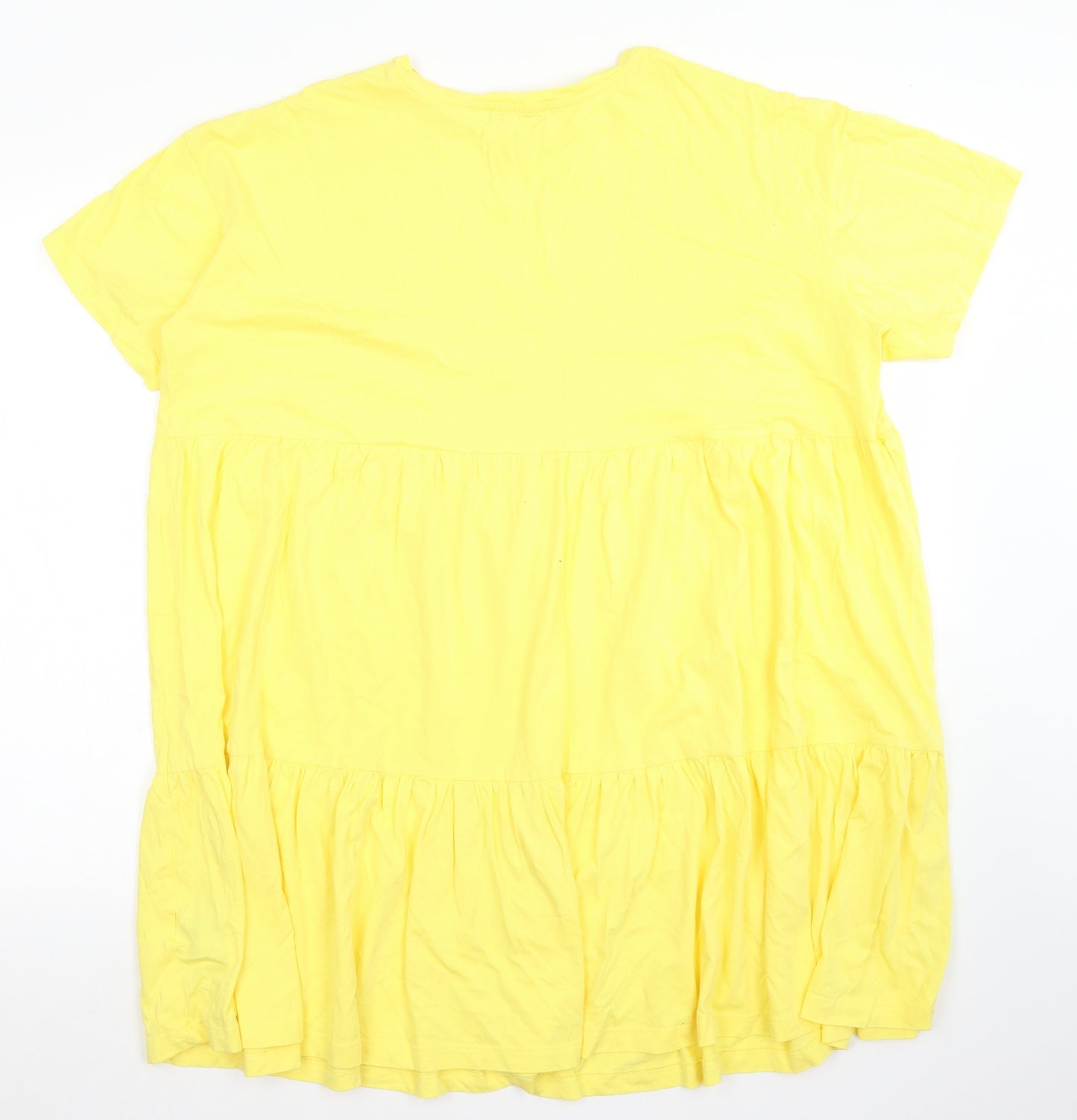 M&S Collection Womens Yellow  Cotton Basic T-Shirt Size 16 Crew Neck - Peplum