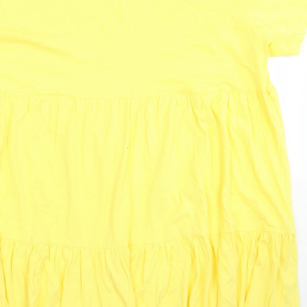 M&S Collection Womens Yellow  Cotton Basic T-Shirt Size 16 Crew Neck - Peplum