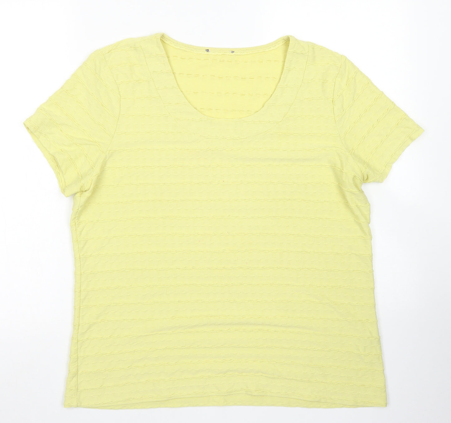 M&S Womens Yellow Striped Polyester Basic T-Shirt Size 16 Crew Neck