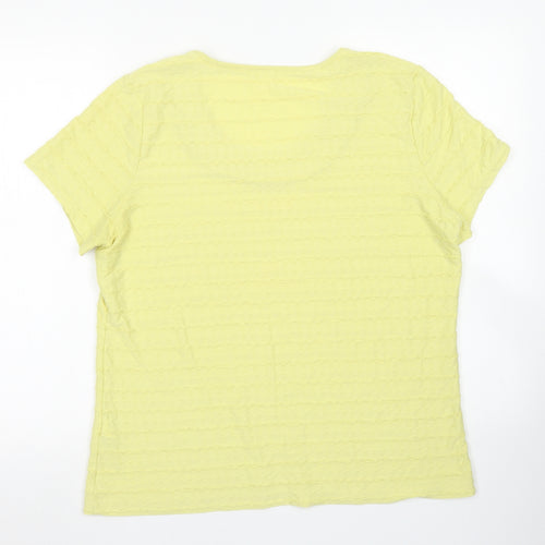 M&S Womens Yellow Striped Polyester Basic T-Shirt Size 16 Crew Neck