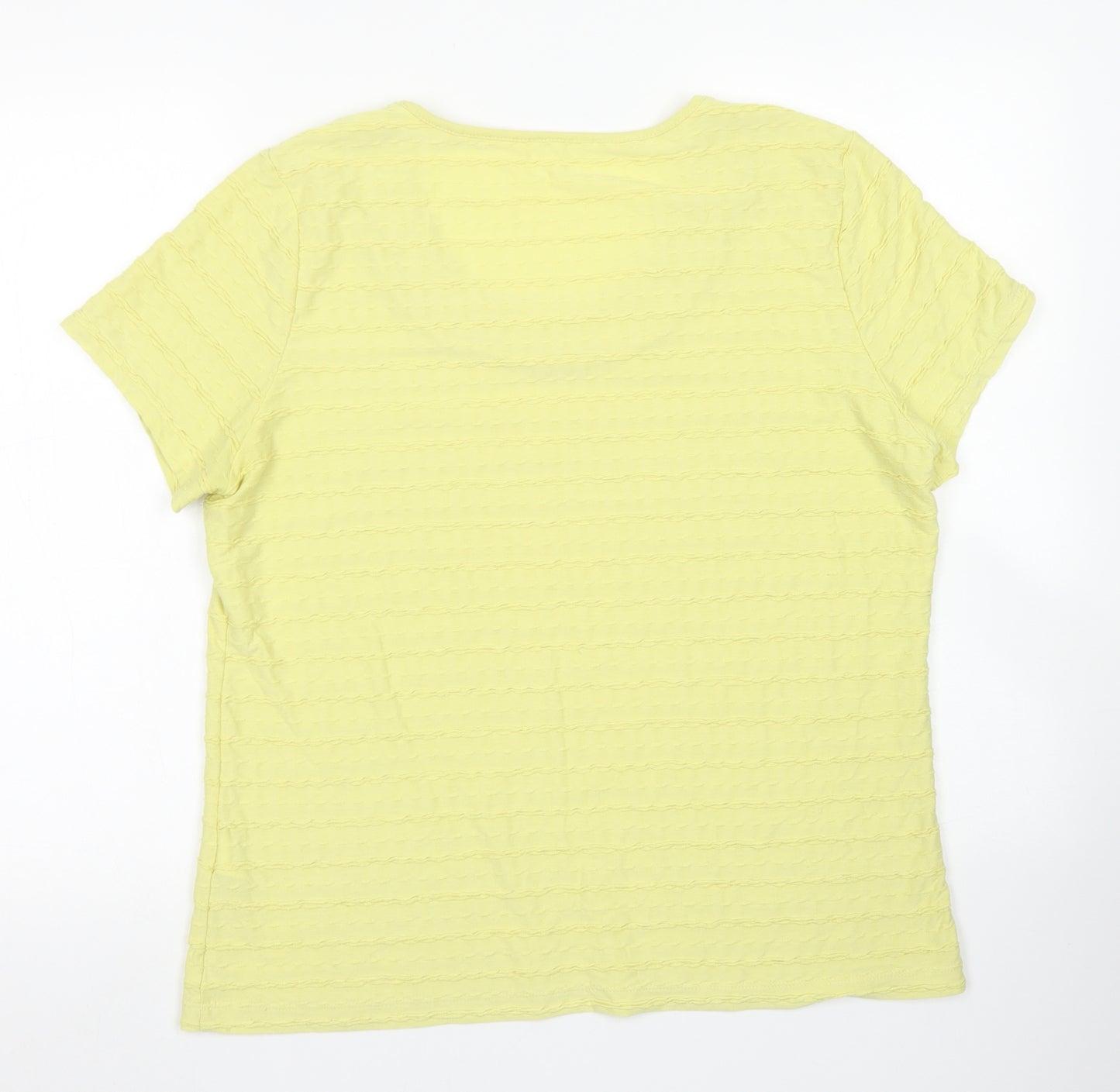 M&S Womens Yellow Striped Polyester Basic T-Shirt Size 16 Crew Neck