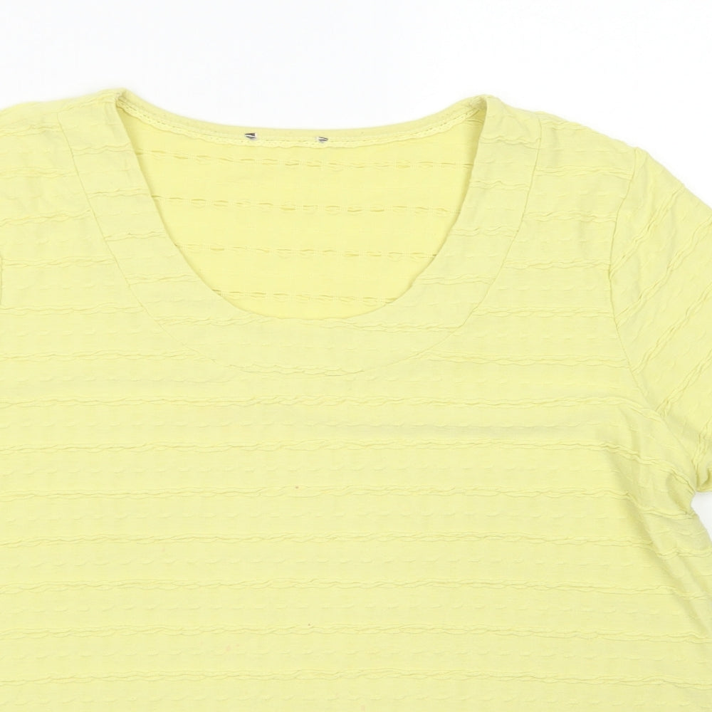 M&S Womens Yellow Striped Polyester Basic T-Shirt Size 16 Crew Neck