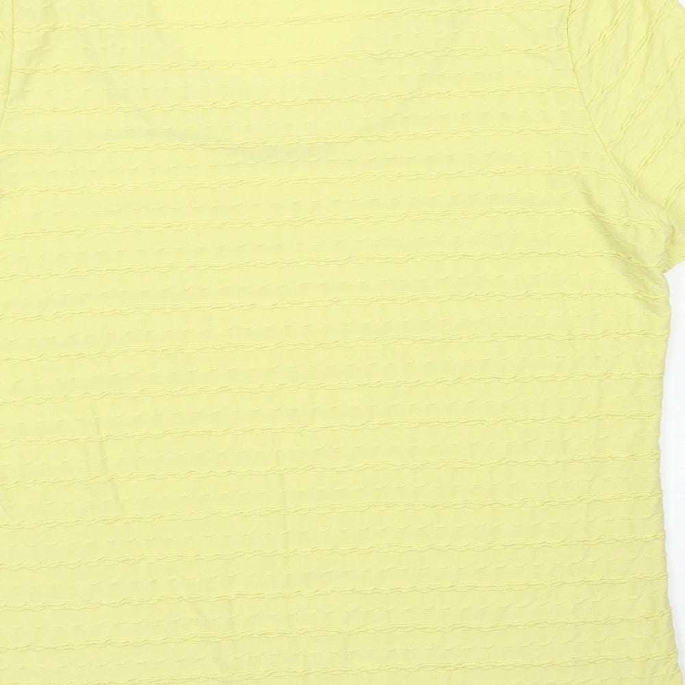 M&S Womens Yellow Striped Polyester Basic T-Shirt Size 16 Crew Neck