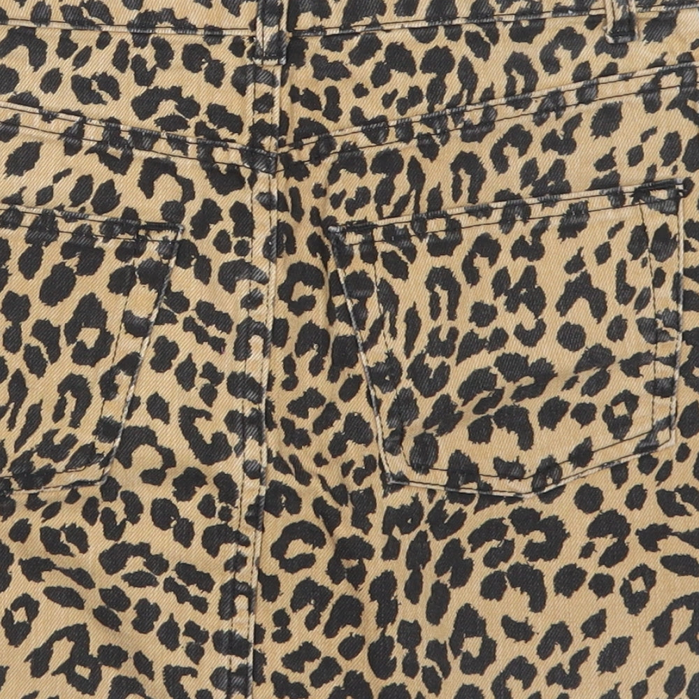 Topshop Womens Brown Animal Print Cotton A-Line Skirt Size 4   Button - leopard print