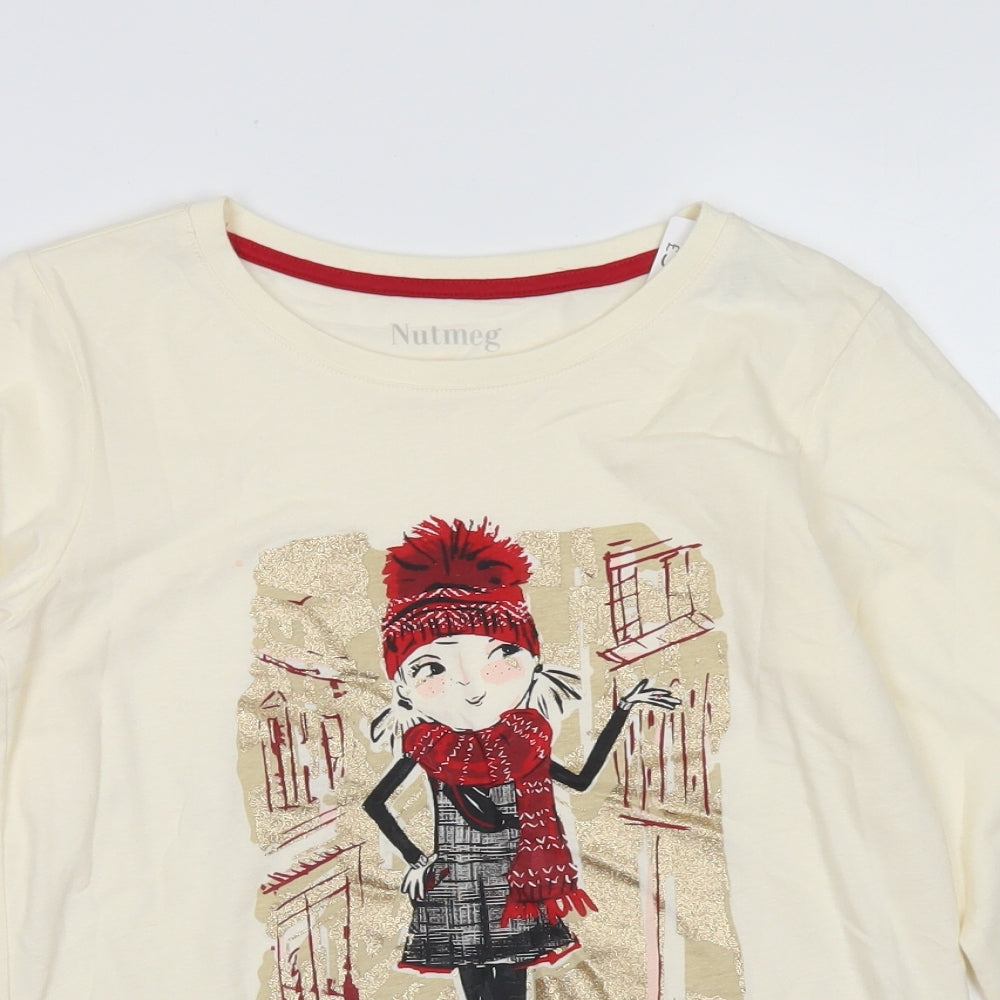 Nutmeg Girls Ivory  Cotton Basic T-Shirt Size 12-13 Years Crew Neck