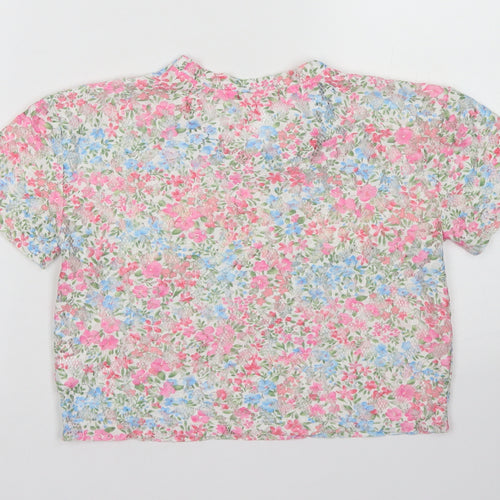 Young Dime3nsion Girls Ivory Floral Polyester Cropped Blouse Size 7-8 Years Crew Neck