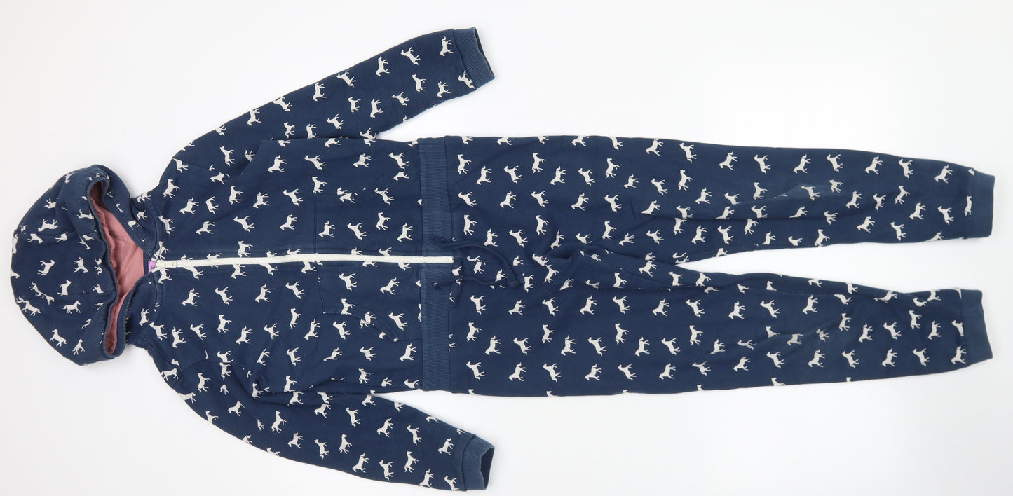F&F Girls Blue Spotted Cotton Top One Piece Size 9-10 Years  Zip - Horse Print