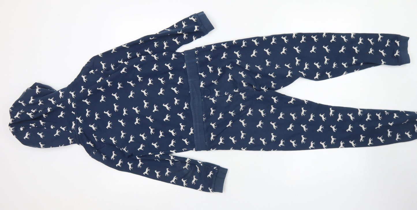 F&F Girls Blue Spotted Cotton Top One Piece Size 9-10 Years  Zip - Horse Print