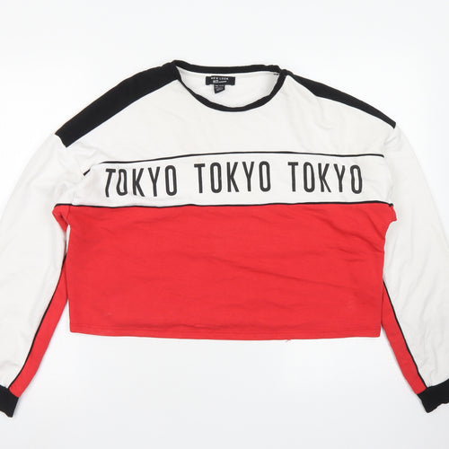 915 Generation Girls Red Colourblock Cotton Pullover Sweatshirt Size 14-15 Years   - Croppeed