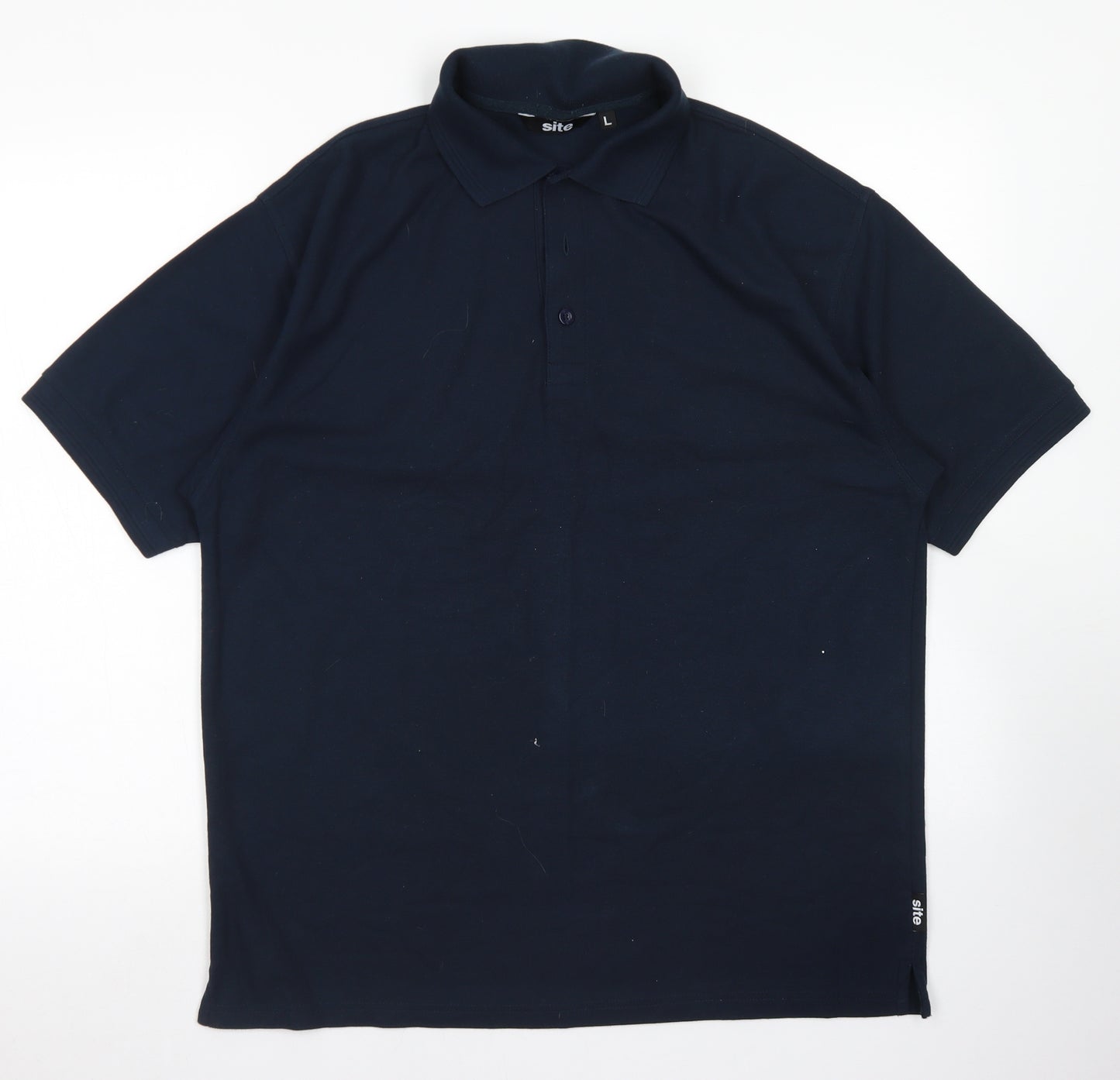 Site Mens Blue  Polyester  Polo Size L Collared Button
