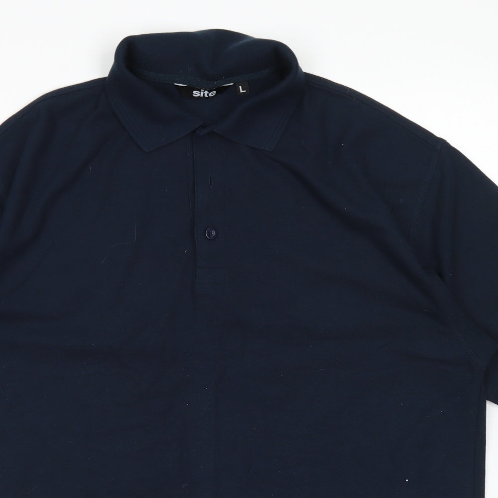 Site Mens Blue  Polyester  Polo Size L Collared Button
