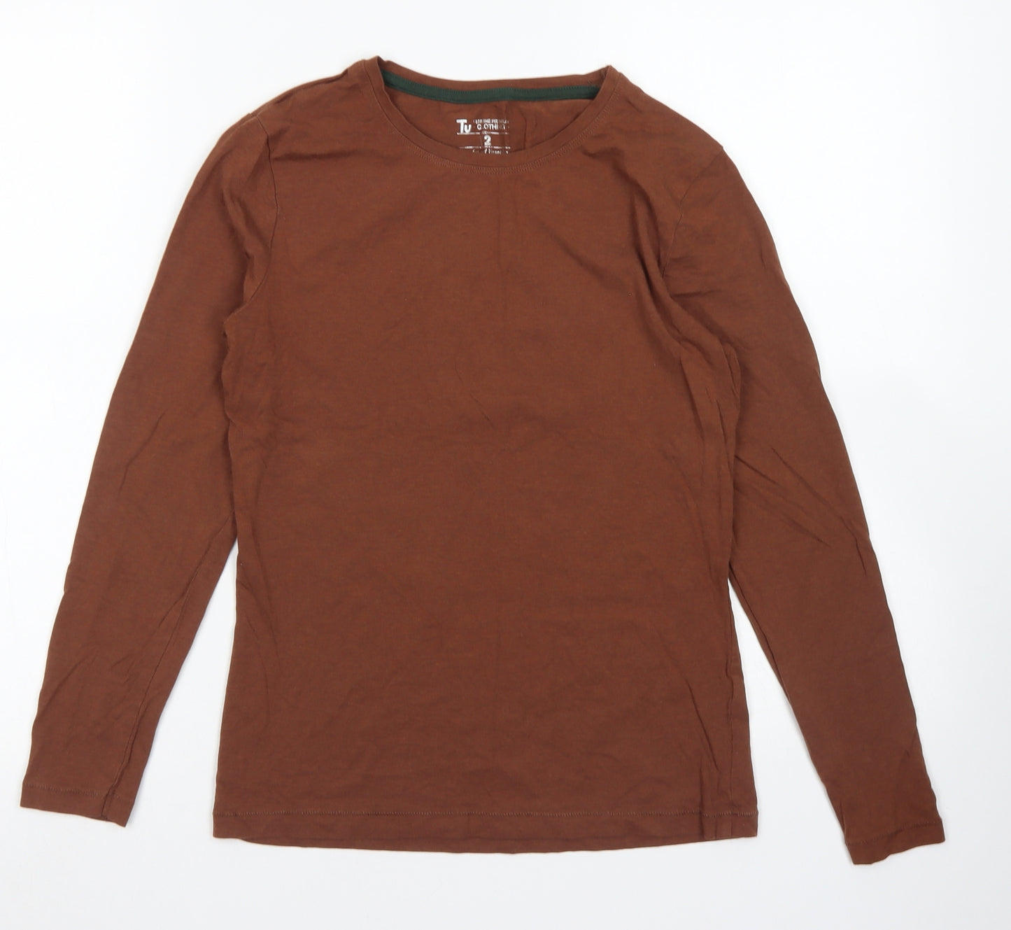 TU Womens Brown  Cotton Basic T-Shirt Size 12 Crew Neck