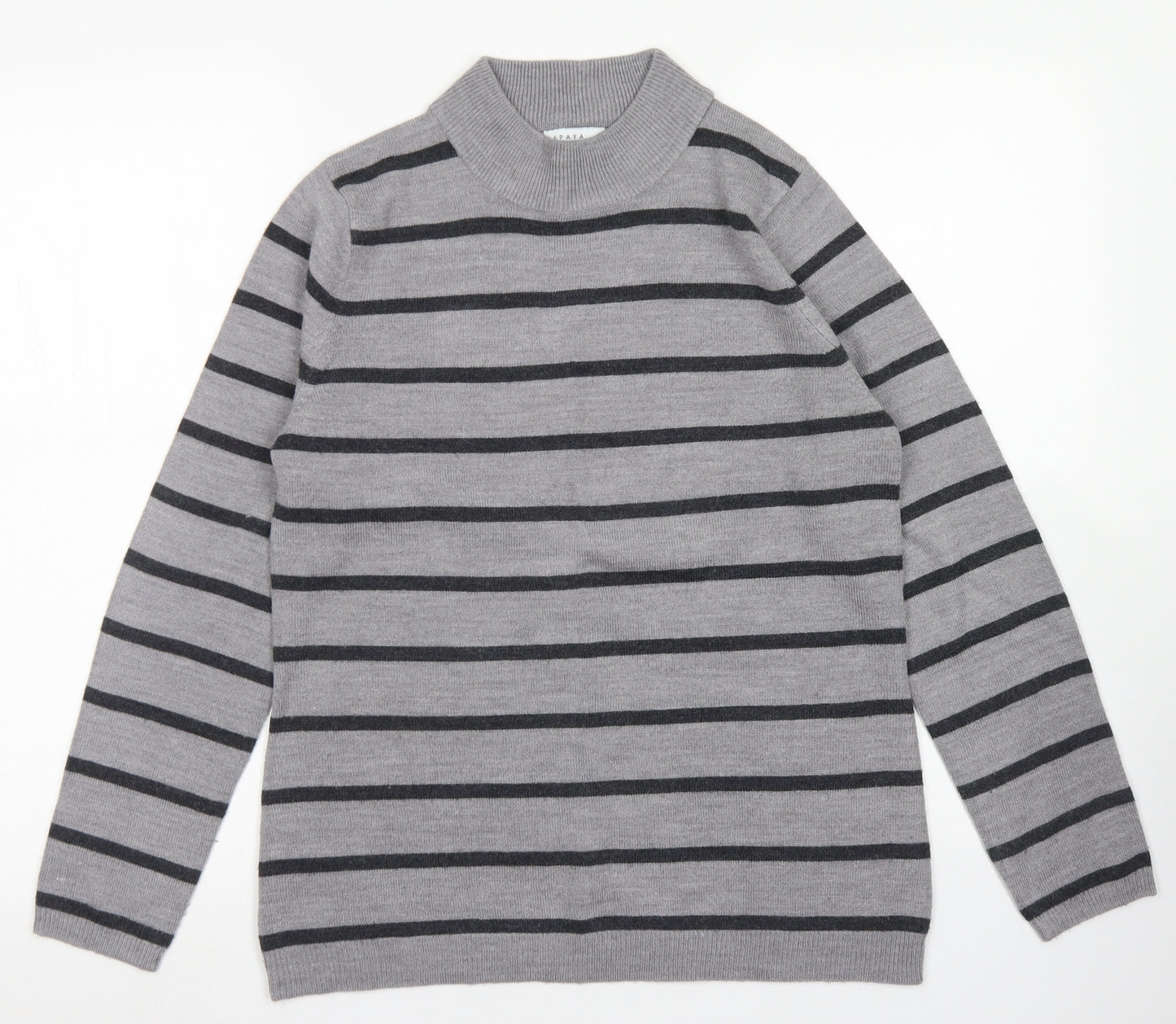 Papaya Womens Grey Mock Neck Striped Aramid Pullover Jumper Size 12