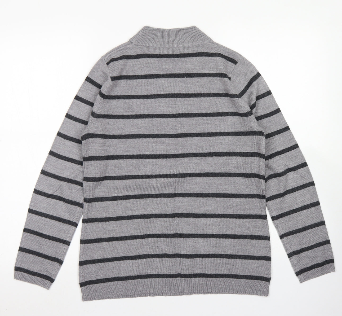 Papaya Womens Grey Mock Neck Striped Aramid Pullover Jumper Size 12