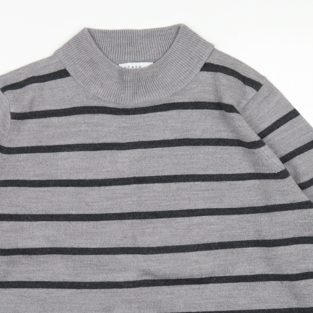 Papaya Womens Grey Mock Neck Striped Aramid Pullover Jumper Size 12