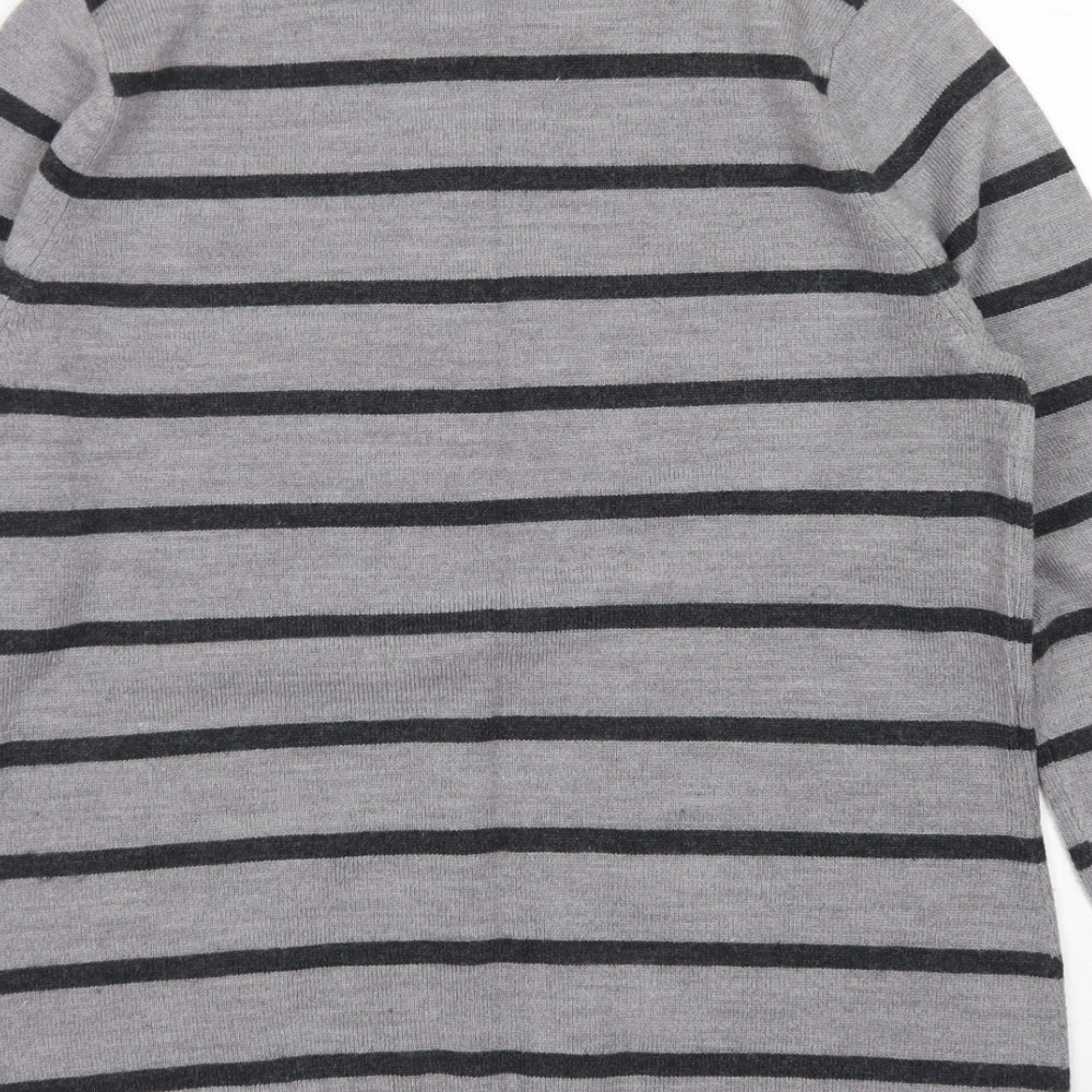Papaya Womens Grey Mock Neck Striped Aramid Pullover Jumper Size 12