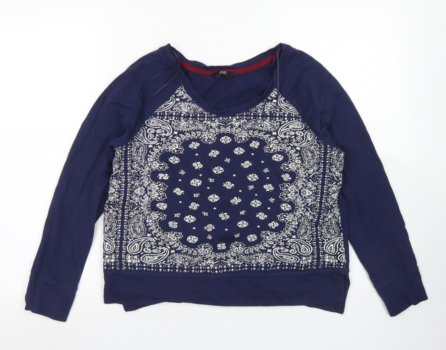 F&F Womens Blue Paisley Cotton Basic T-Shirt Size 12 Round Neck