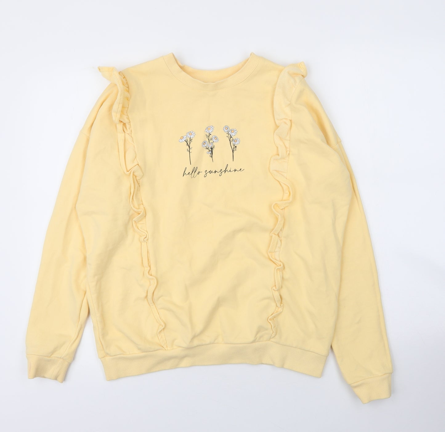 F&F Girls Yellow Round Neck Floral Cotton Pullover Jumper Size 13 Years