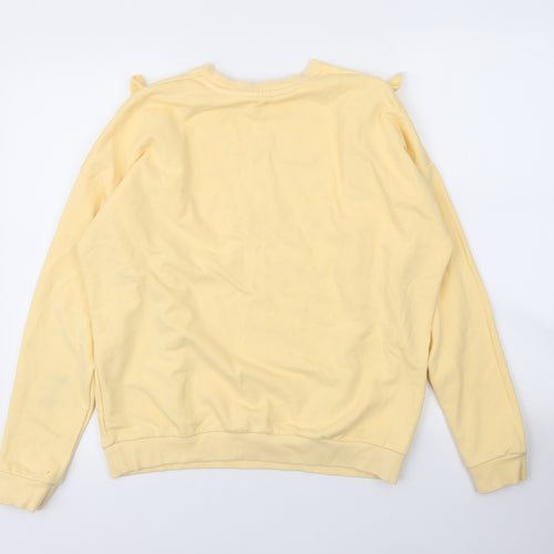 F&F Girls Yellow Round Neck Floral Cotton Pullover Jumper Size 13 Years