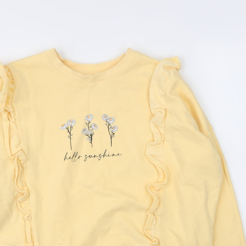 F&F Girls Yellow Round Neck Floral Cotton Pullover Jumper Size 13 Years