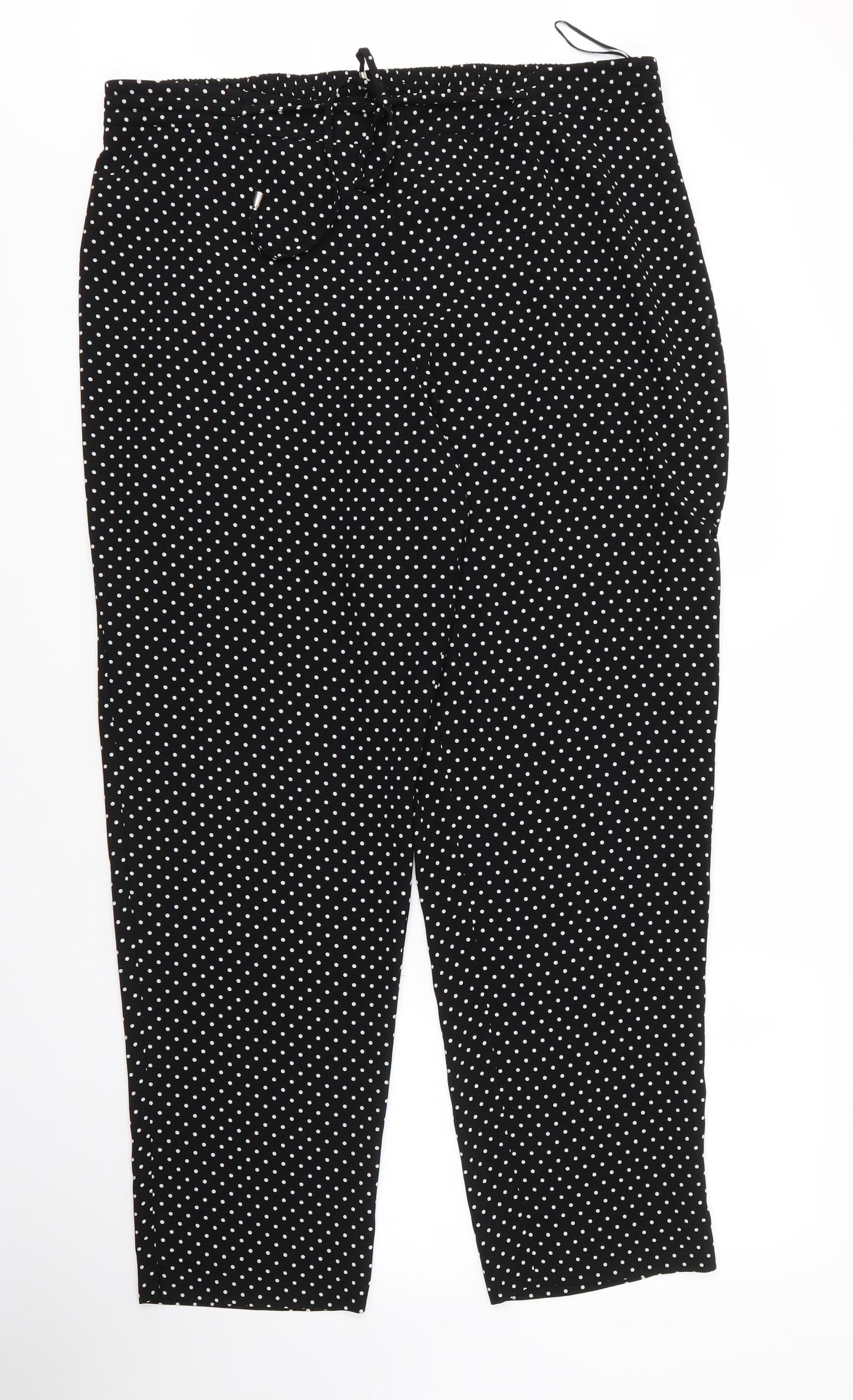M&Co Womens Black Polka Dot Polyester Capri Trousers Size 20 L29 in Regular Drawstring