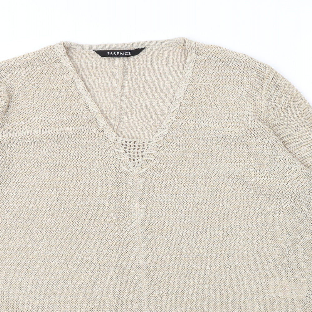 essence Womens Beige V-Neck  Viscose Pullover Jumper Size 22