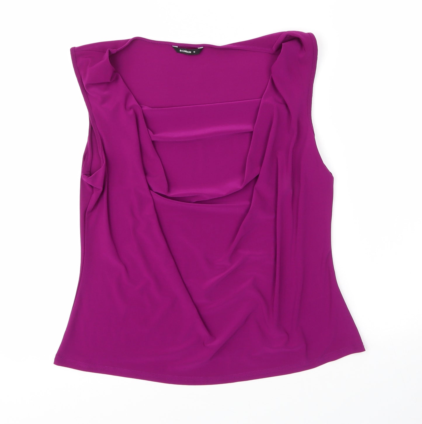 Roman Womens Purple  Polyester Basic Blouse Size 16 Cowl Neck