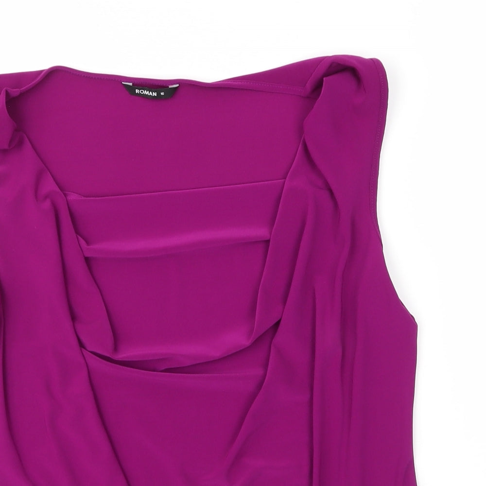 Roman Womens Purple  Polyester Basic Blouse Size 16 Cowl Neck