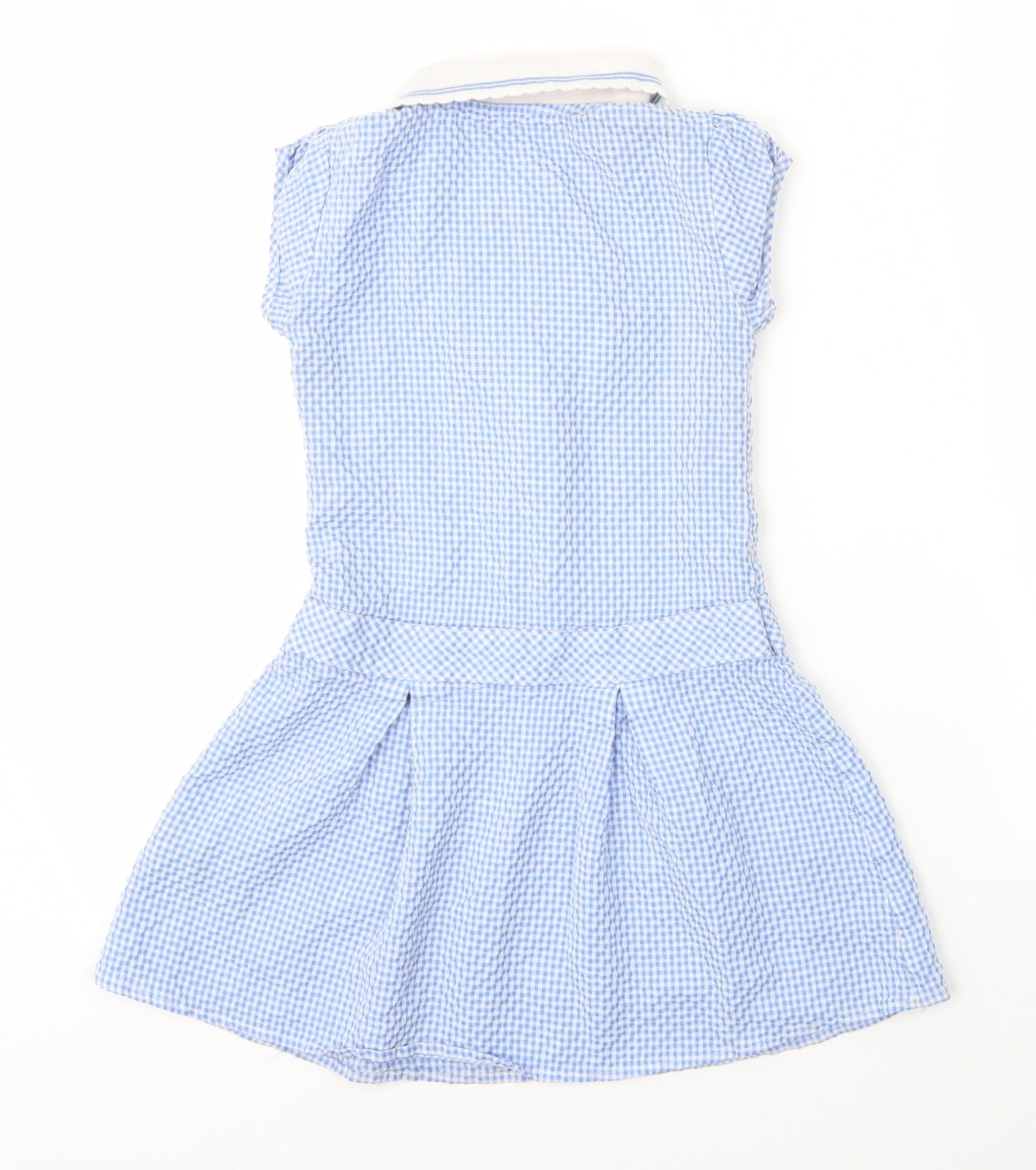 M&S Girls Blue Check Cotton A-Line  Size 6 Years  Collared Zip