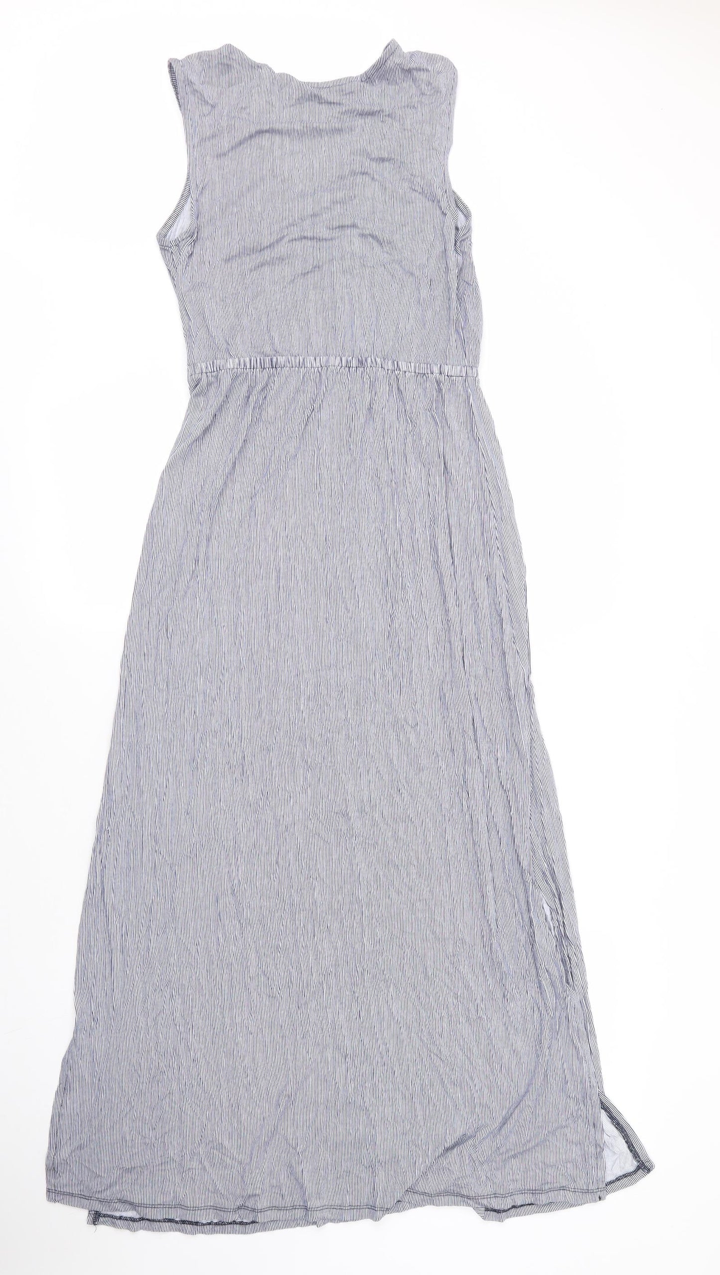 TU Womens Blue Striped Viscose A-Line  Size 10  V-Neck