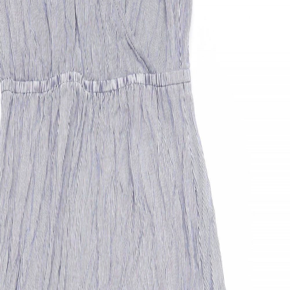 TU Womens Blue Striped Viscose A-Line  Size 10  V-Neck