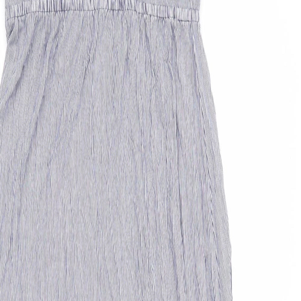TU Womens Blue Striped Viscose A-Line  Size 10  V-Neck
