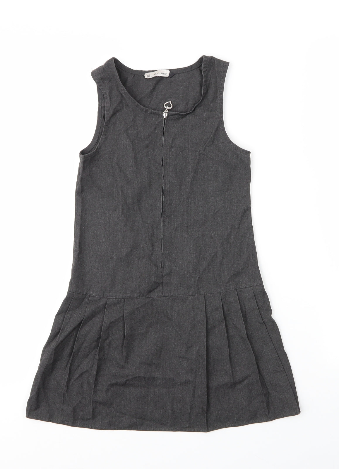 George Girls Grey  Viscose Pinafore/Dungaree Dress  Size 5 Years  Round Neck Zip