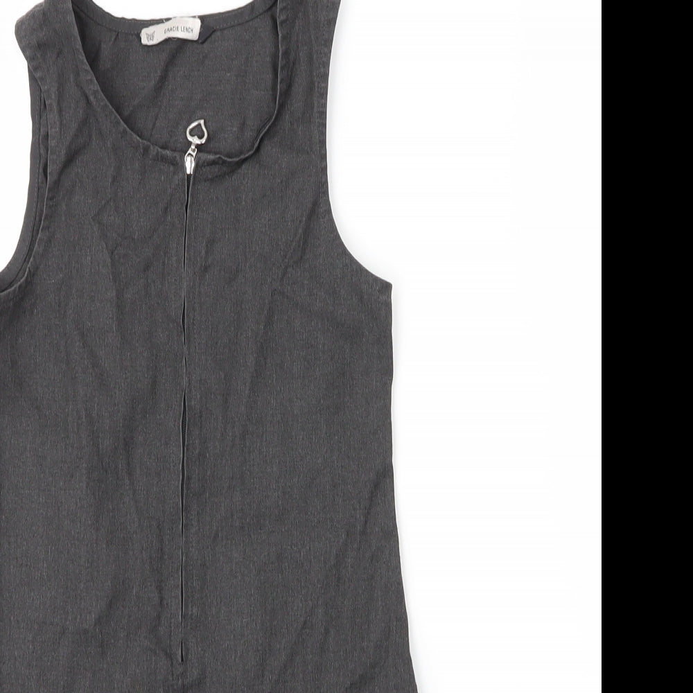 George Girls Grey  Viscose Pinafore/Dungaree Dress  Size 5 Years  Round Neck Zip