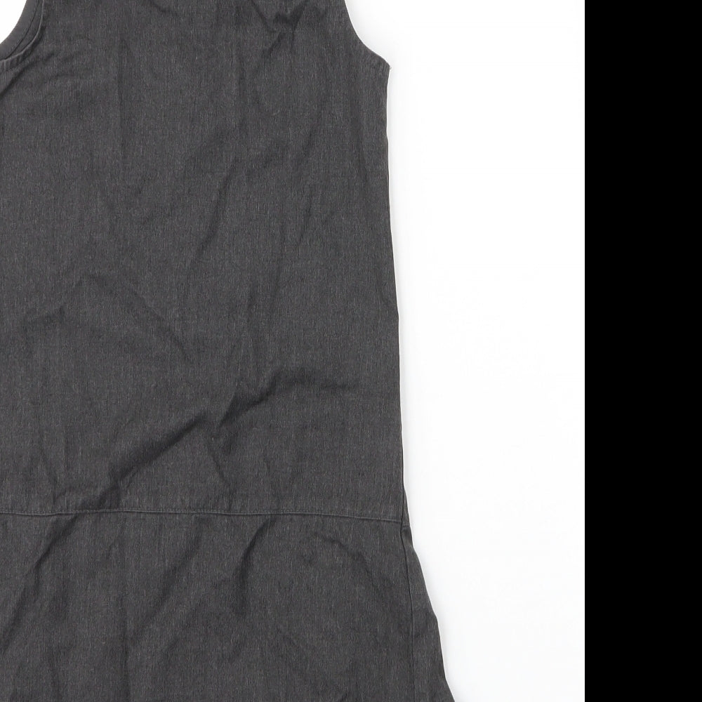 George Girls Grey  Viscose Pinafore/Dungaree Dress  Size 5 Years  Round Neck Zip