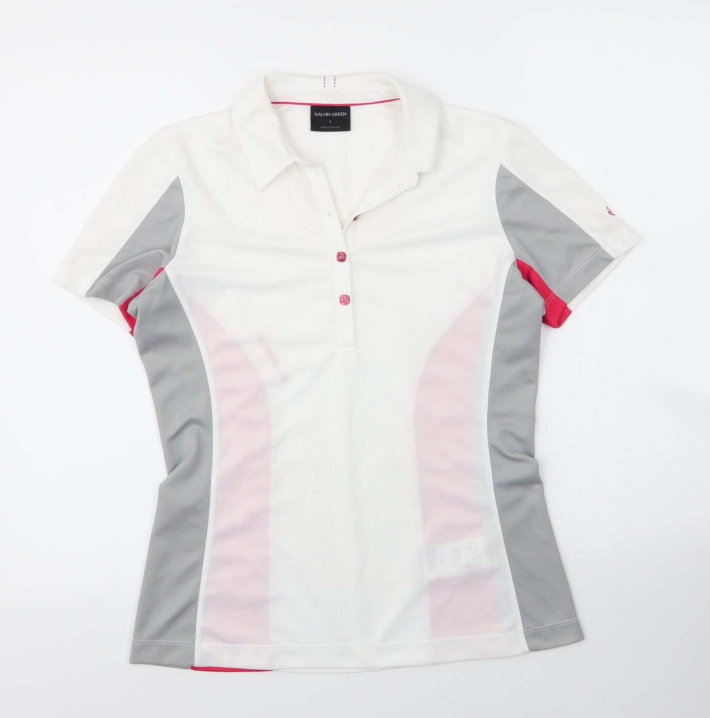 Galvin Green Womens White  Polyester Basic Polo Size S Collared Button