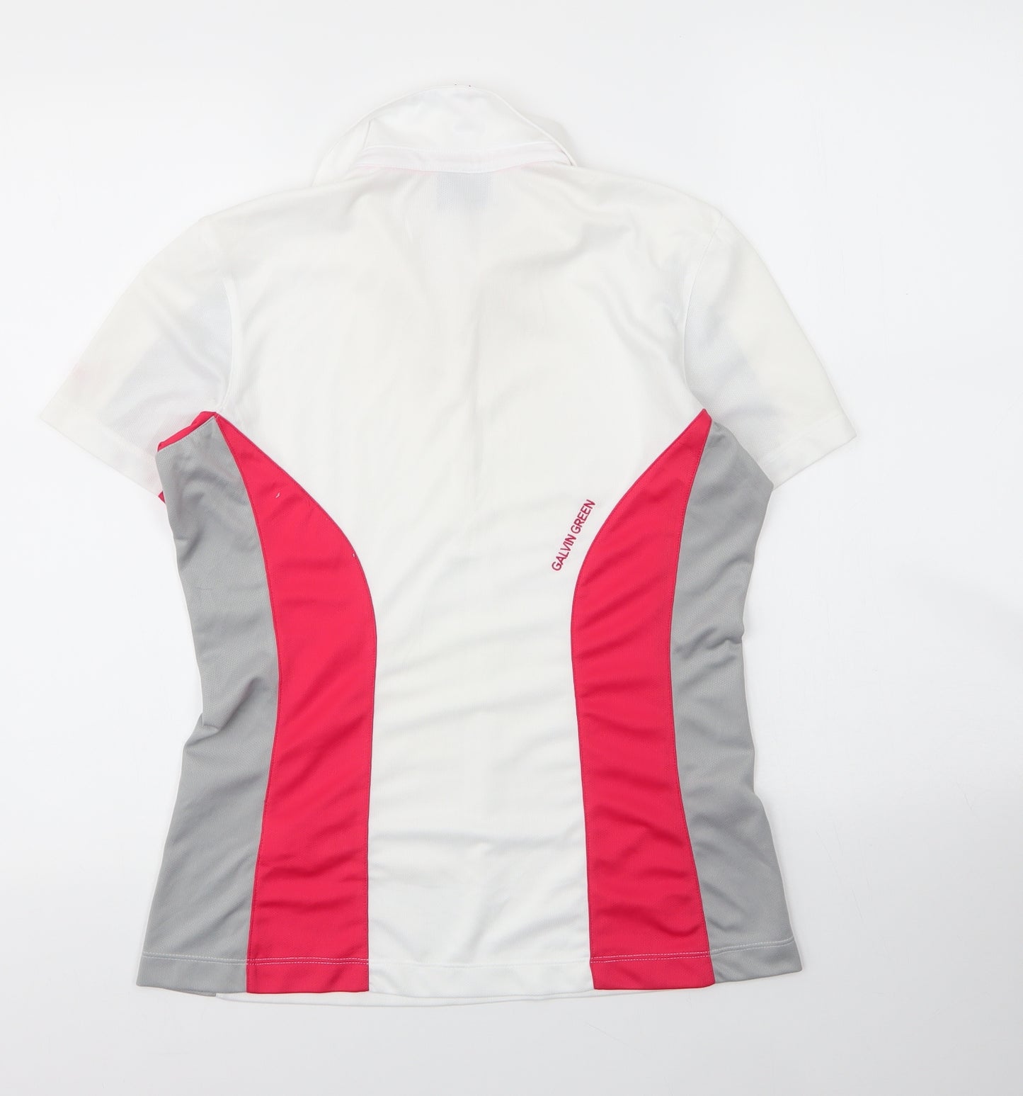 Galvin Green Womens White  Polyester Basic Polo Size S Collared Button