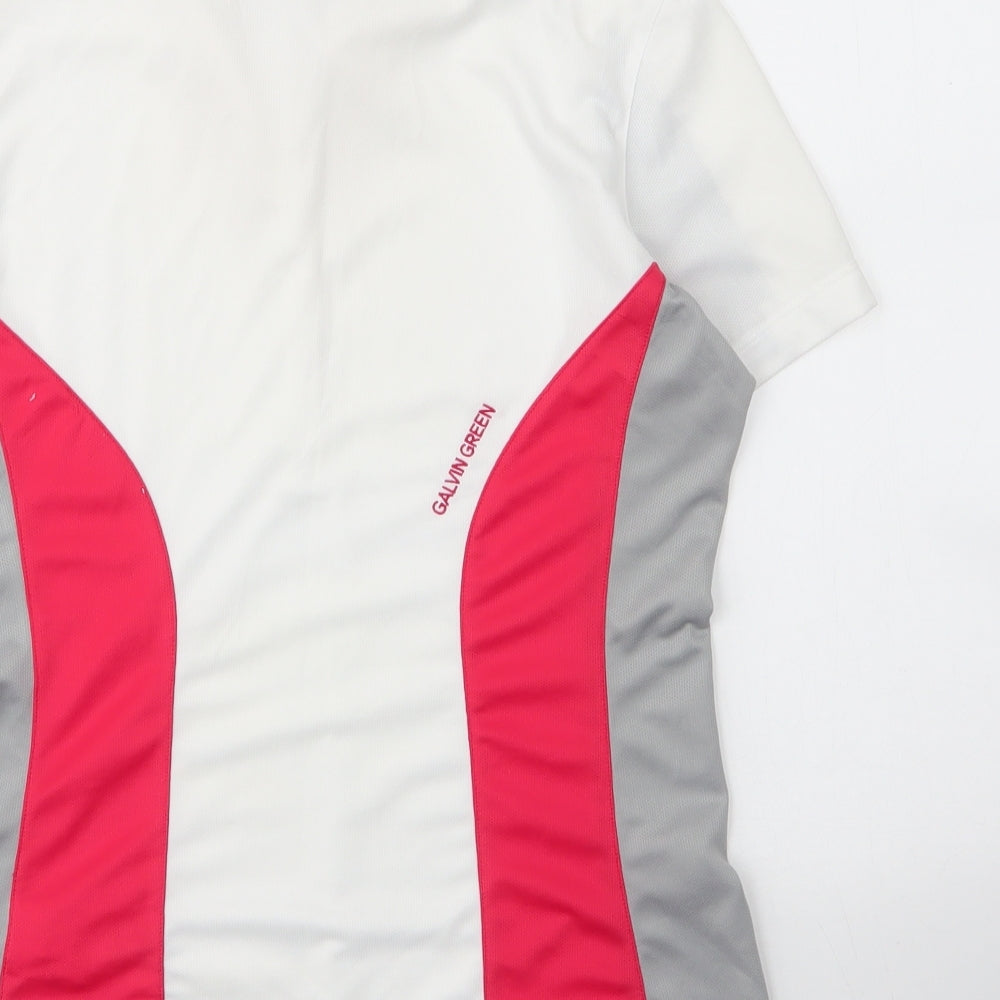 Galvin Green Womens White  Polyester Basic Polo Size S Collared Button
