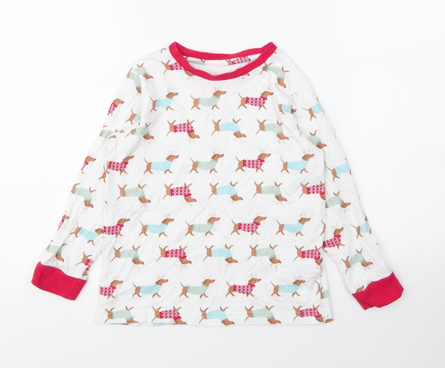 Matalan Girls White Solid Cotton Top Pyjama Top Size 7 Years   - Christmas