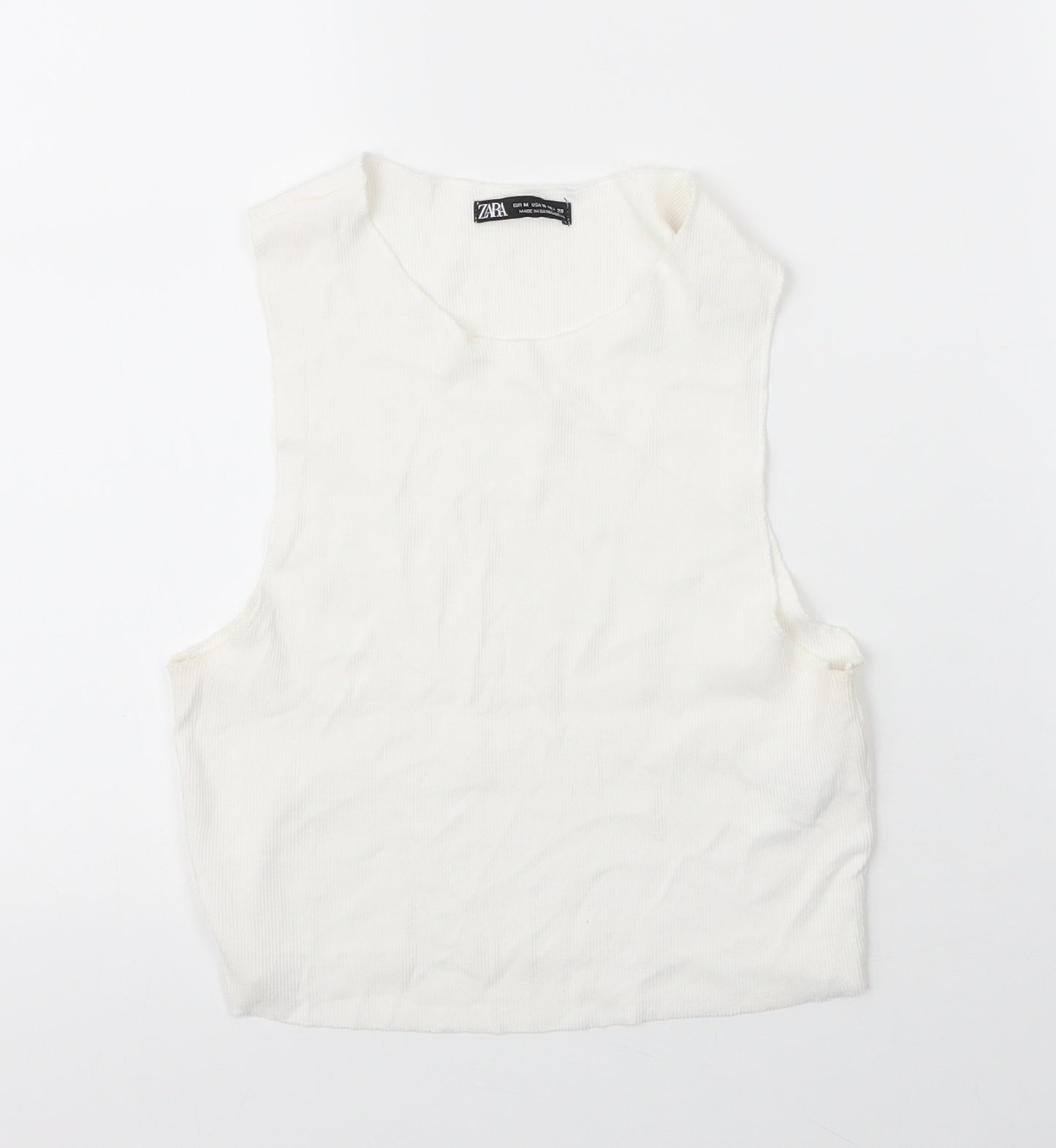 Zara Womens White  Cotton Basic Tank Size M Round Neck