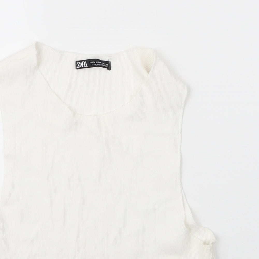 Zara Womens White  Cotton Basic Tank Size M Round Neck