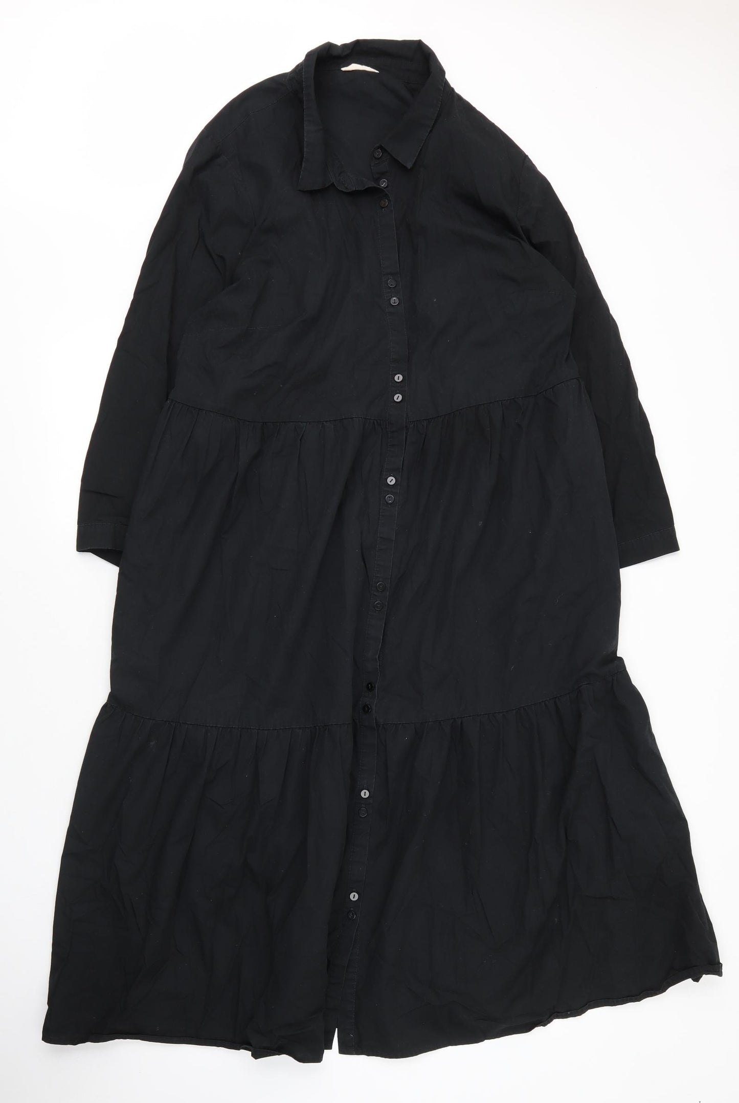 Hush Womens Black  Cotton Shirt Dress  Size 18  Collared Button