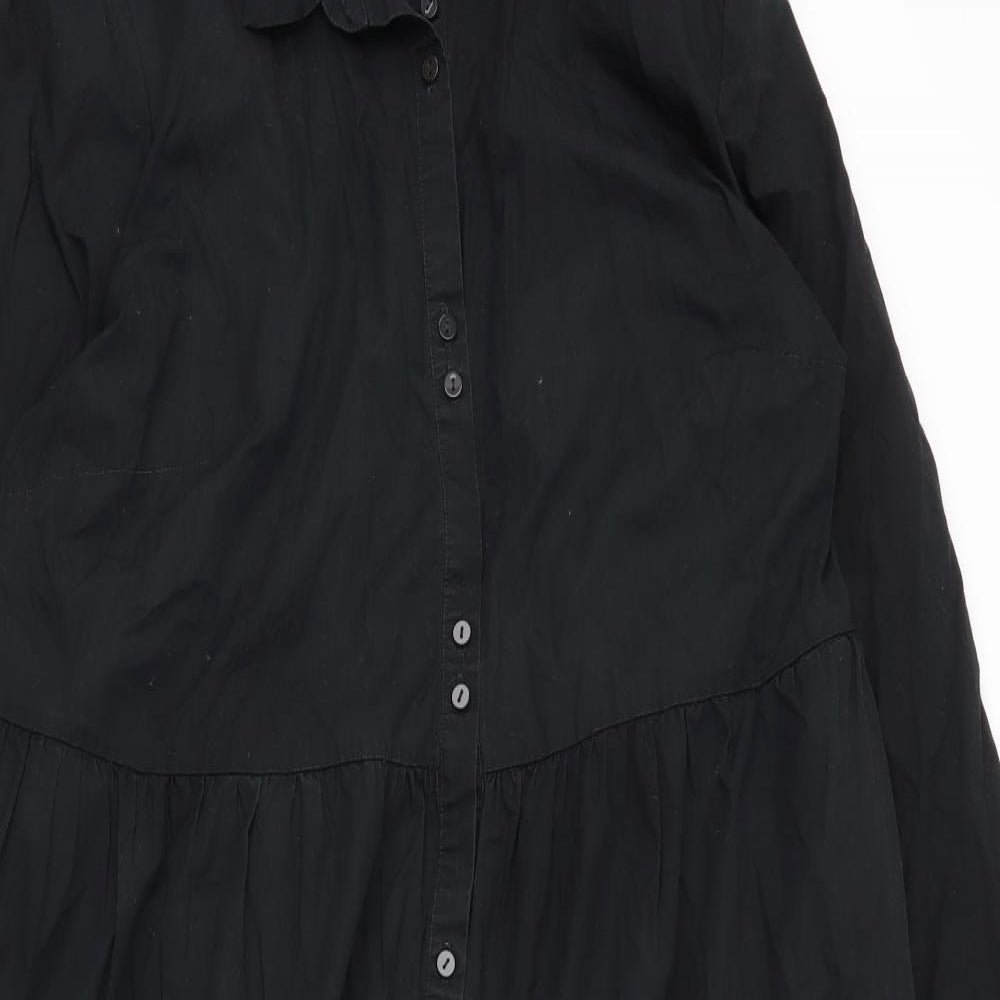 Hush Womens Black  Cotton Shirt Dress  Size 18  Collared Button