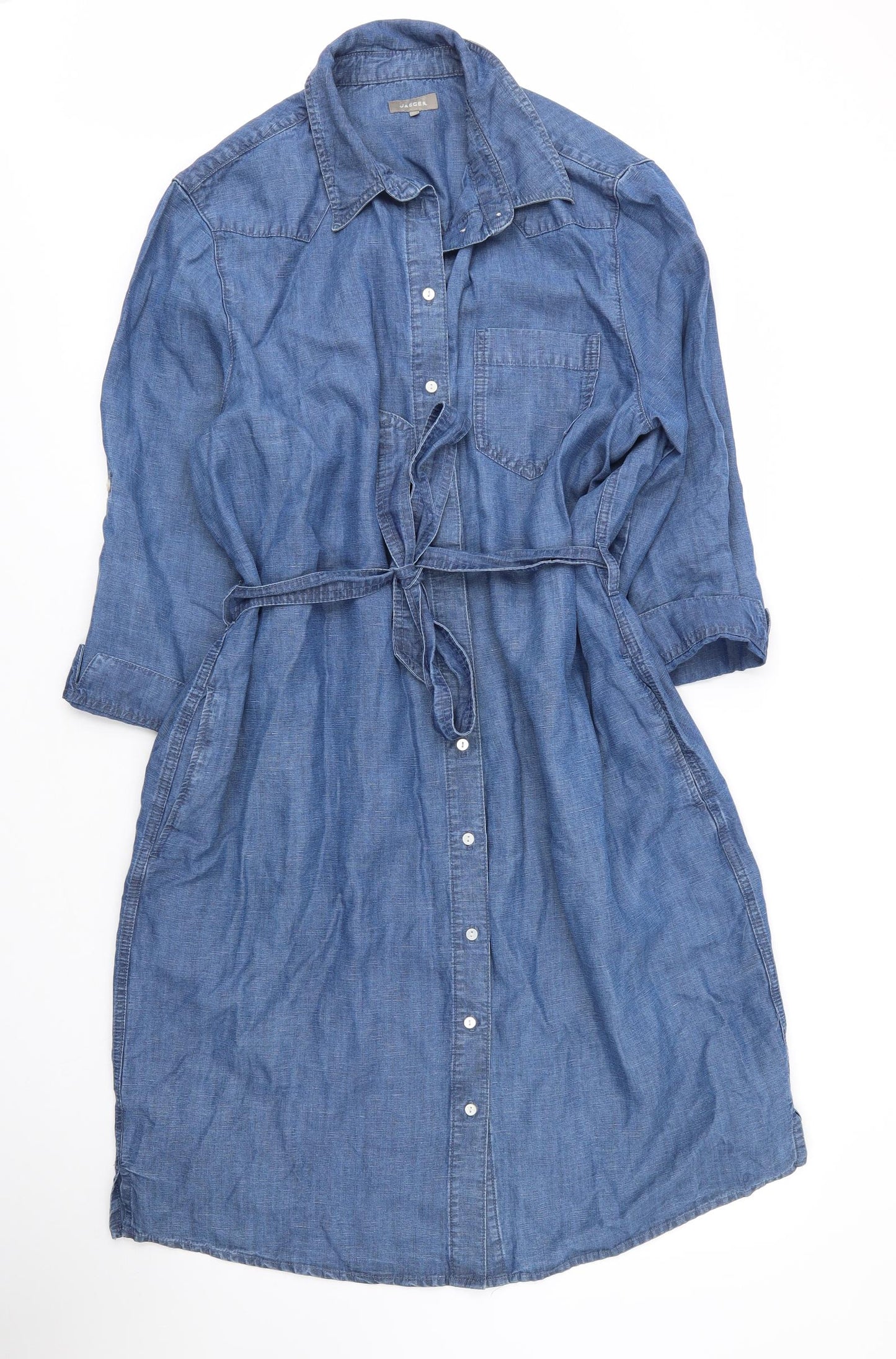 Jaeger Womens Blue  Lyocell Shirt Dress  Size 18  Collared Button