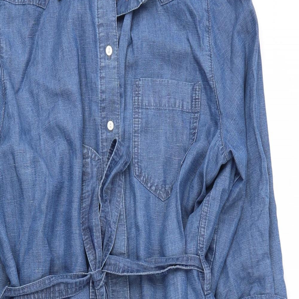 Jaeger Womens Blue  Lyocell Shirt Dress  Size 18  Collared Button